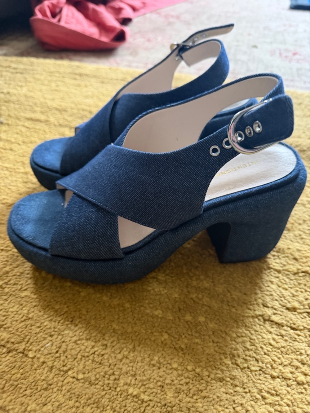 INTENTIONALLY BLANK Denim Platform Slingback Heels - Blue